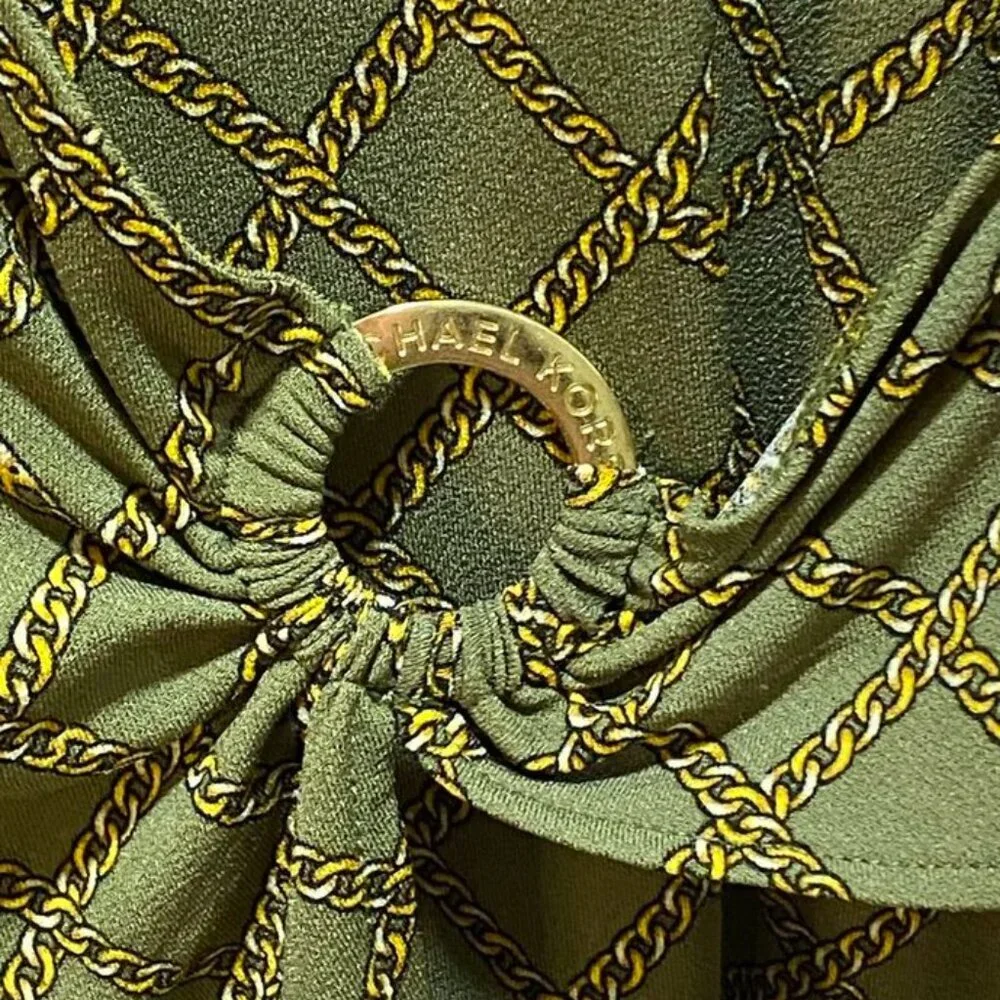 Michael Michael Kors Chain Print Wrap Top Smoky Olive Size S